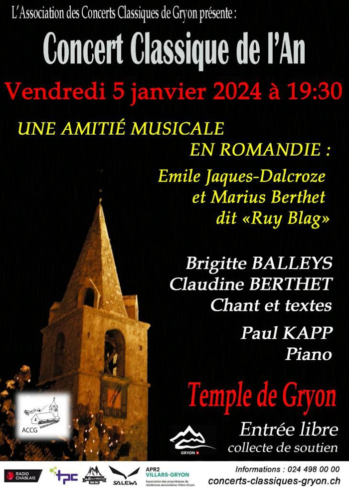 Concert Classique de l'An - Brigitte Balleys, Claudine Berthet chant et textes. Paul Kapp, piano - Emile Jaques-Dalcroze